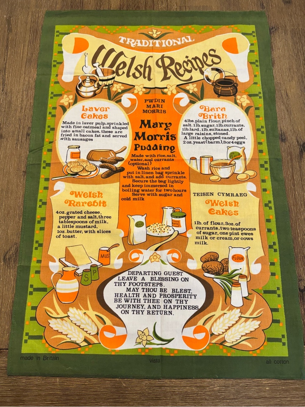 Vintage Retro Tea Towel Traditional Welsh Recipes All Cotton Made in Britain
